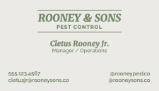 Rooney & Sons pest control - business card side b