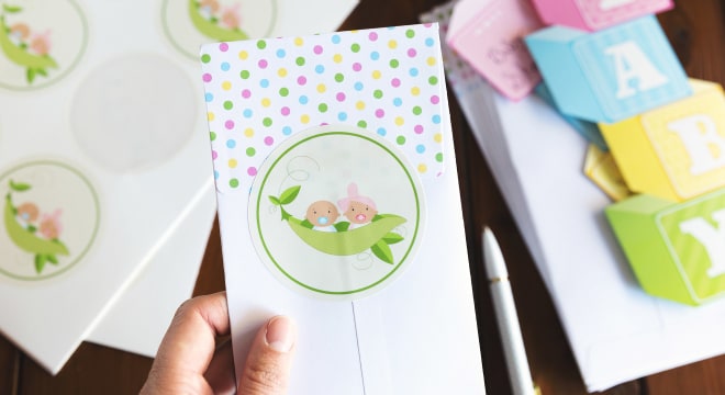 Baby shower labels on envelopes