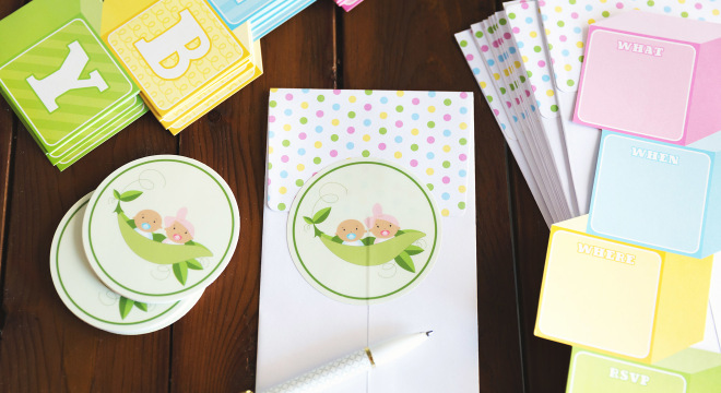 Custom baby shower stickers on envelopes