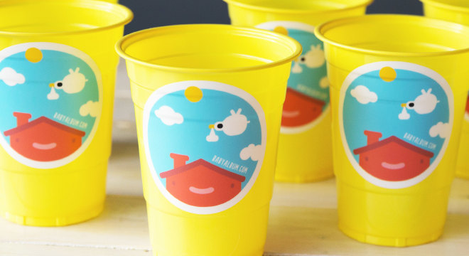 Baby shower stickers on cups