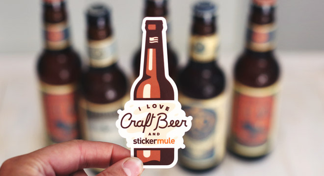 Custom die-cut brewery sticker and bottles