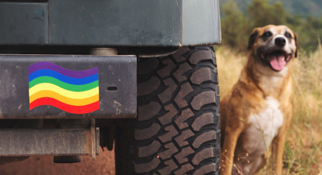 Rainbow custom bumper magnet on truck