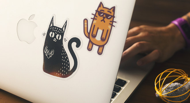 Cat stickers on laptop