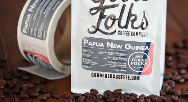Custom coffee labels for coffee packaging