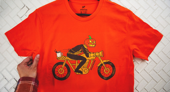 Custom t-shirt for halloween with jack o lantern motorcycle