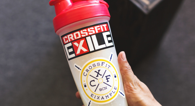 Crossfit stickers on shake bottle