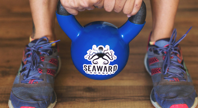 Crossfit stickers on kettlebell