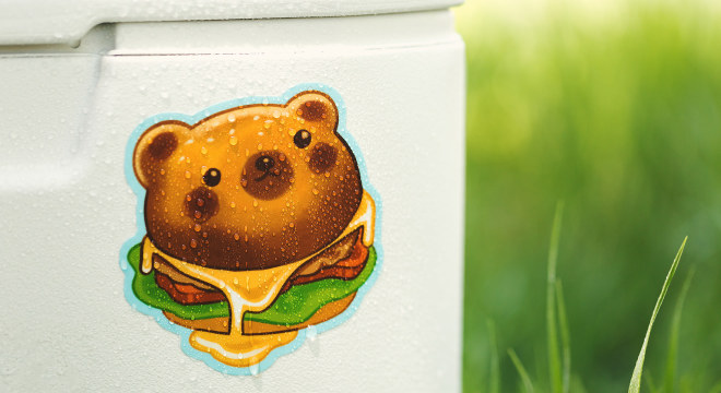 Personalized bear sticker on a cooler