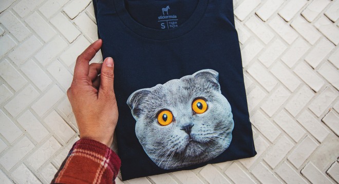 Cute cat face on a custom t-shirt