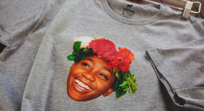 Women's face on a custom shirt