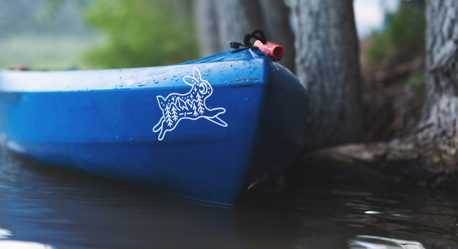 Custom bunny decal sticker on a kayak