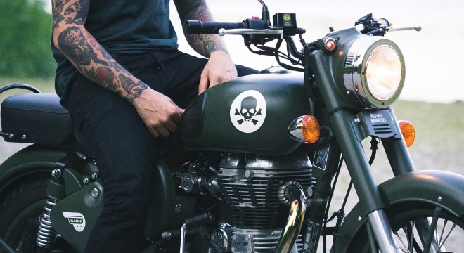 Motorcycle with custom skull decal