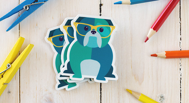 Illustrated dog stickers on desk