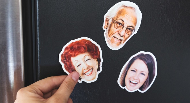 Face magnets on fridge