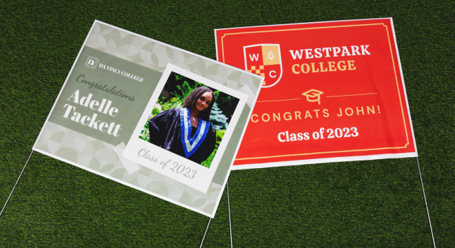 Custom college graduation yard signs