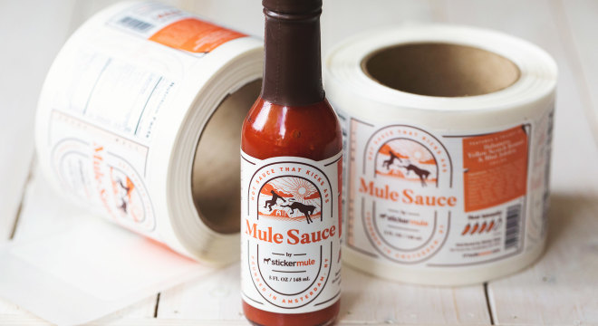 Mule Sauce hot sauce labels