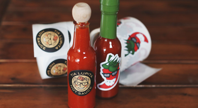 Custom hot sauce labels on bottles