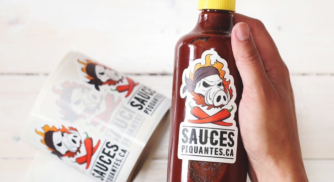 Hot sauce labels applied to bottle