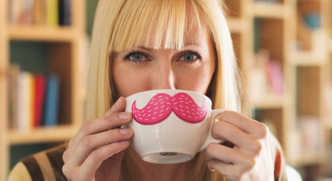 Custom mustache sticker on coffee mug