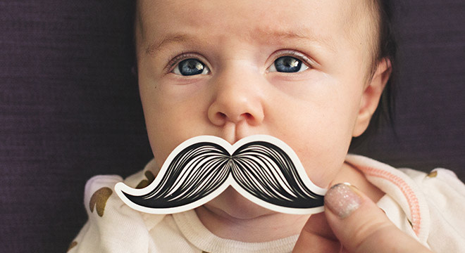Mustache sticker with baby