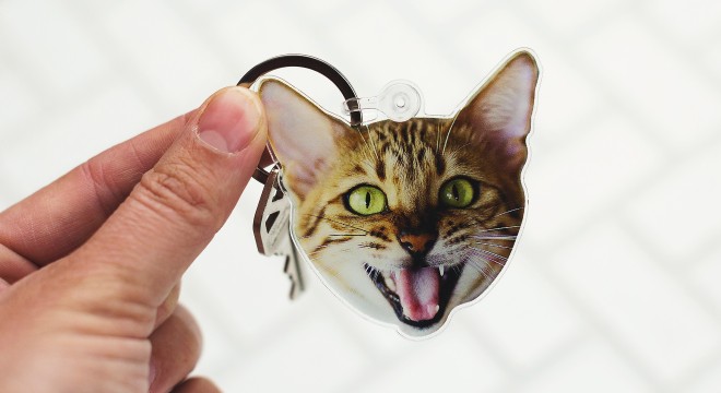 Personalized keychain with a photo of a cat