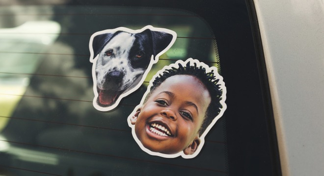 Custom repositionable stickers on car window