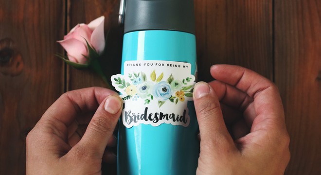 Thank you stickers for a wedding and bridesmaid