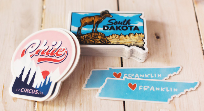 Various custom travel stickers