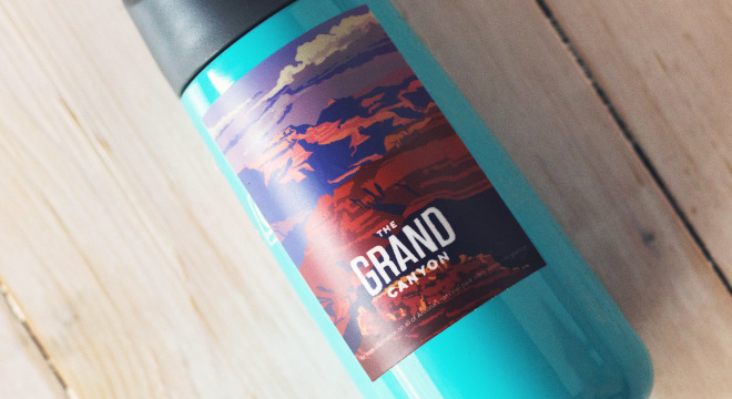 Custom travel stickers on water bottle