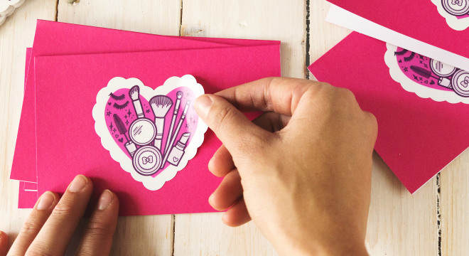 Custom valentine stickers on envelopes