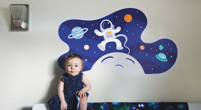 Wall decals for kids room with space theme
