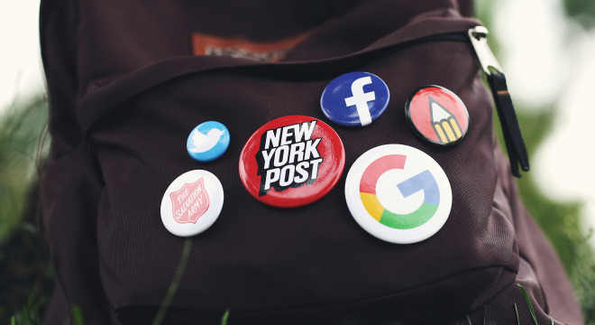 Custom logo buttons on backpack