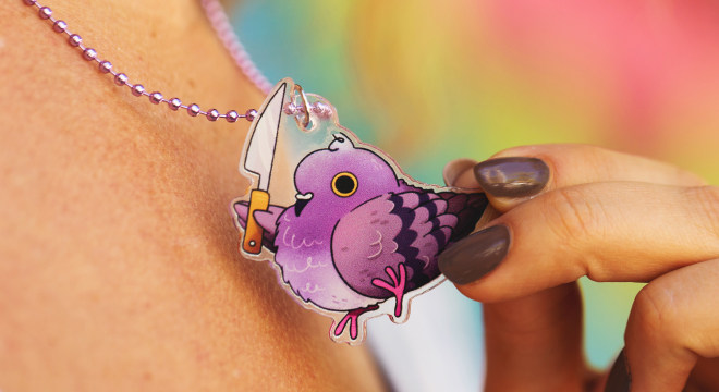showing a cute bird acrylic charm necklace