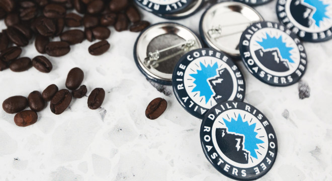 medium sized custom buttons for coffee roasters
