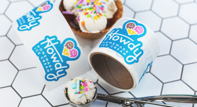 custom die cut labels for an ice cream brand