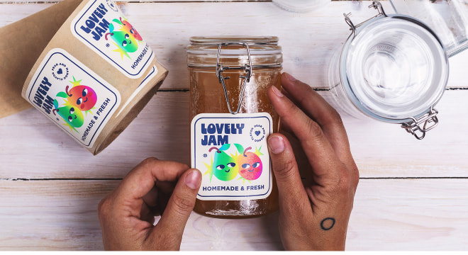 Paper labels on jam jar