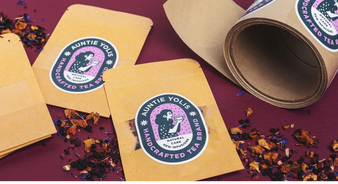 Paper labels on envelope