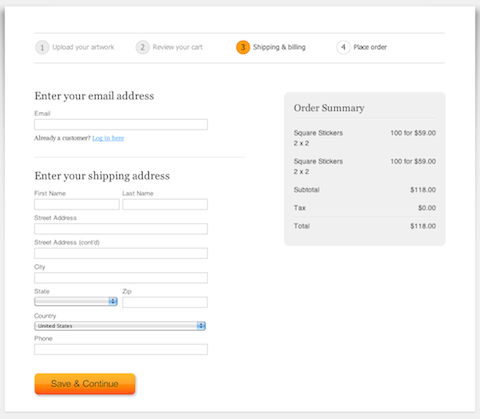 Screenshot of our new checkout screen
