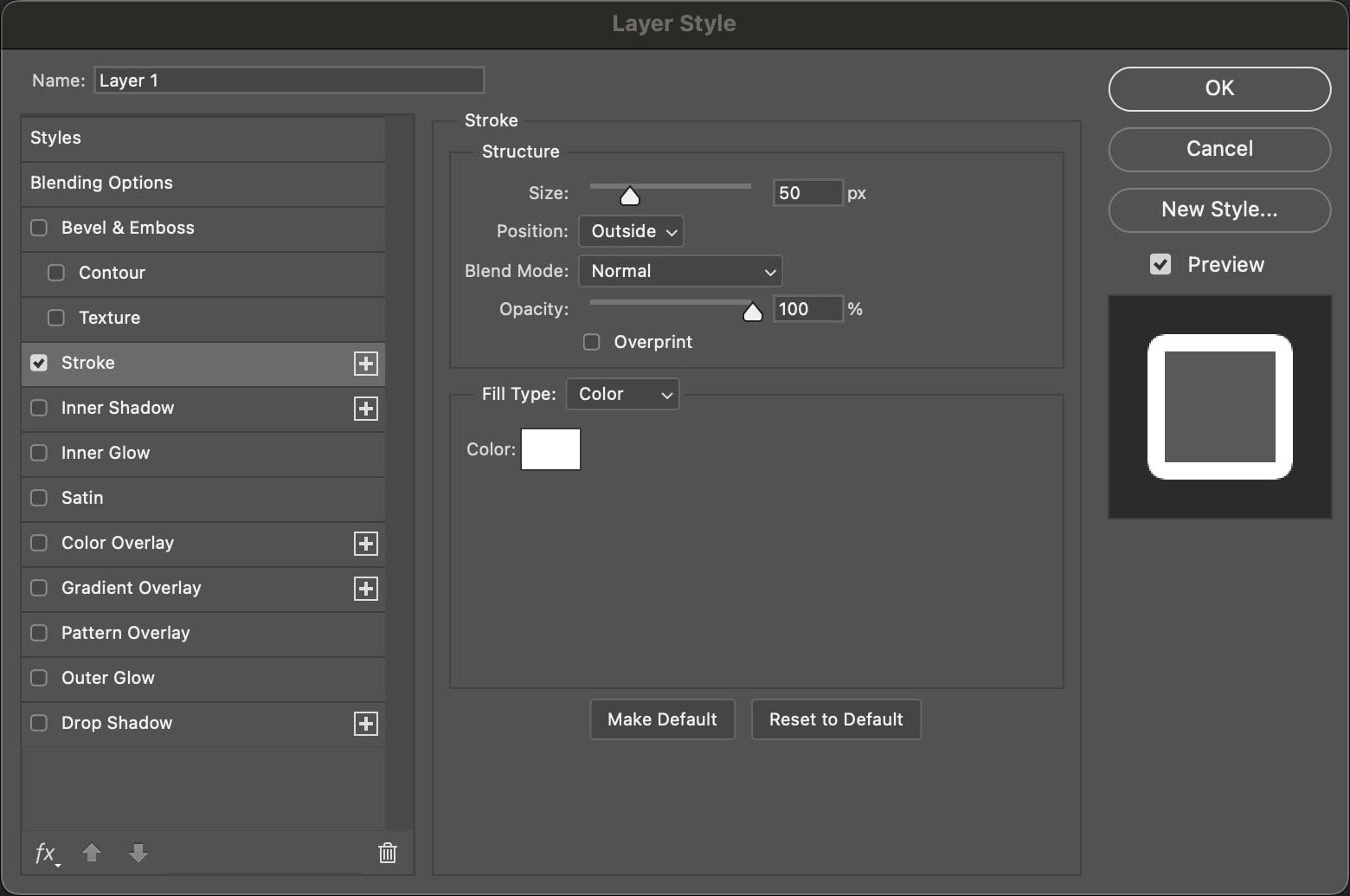 screenshot of how stroke setting should look in photoshop