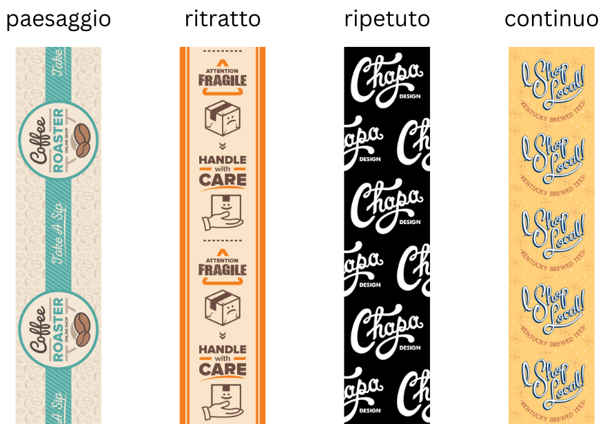 esempi di diversi layout per nastro da pacchi