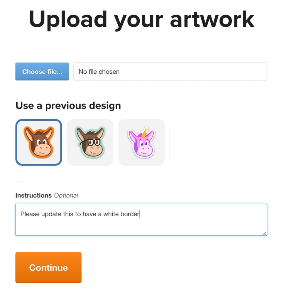 uploader ou utiliser un design de sticker précédent sur sticker mule