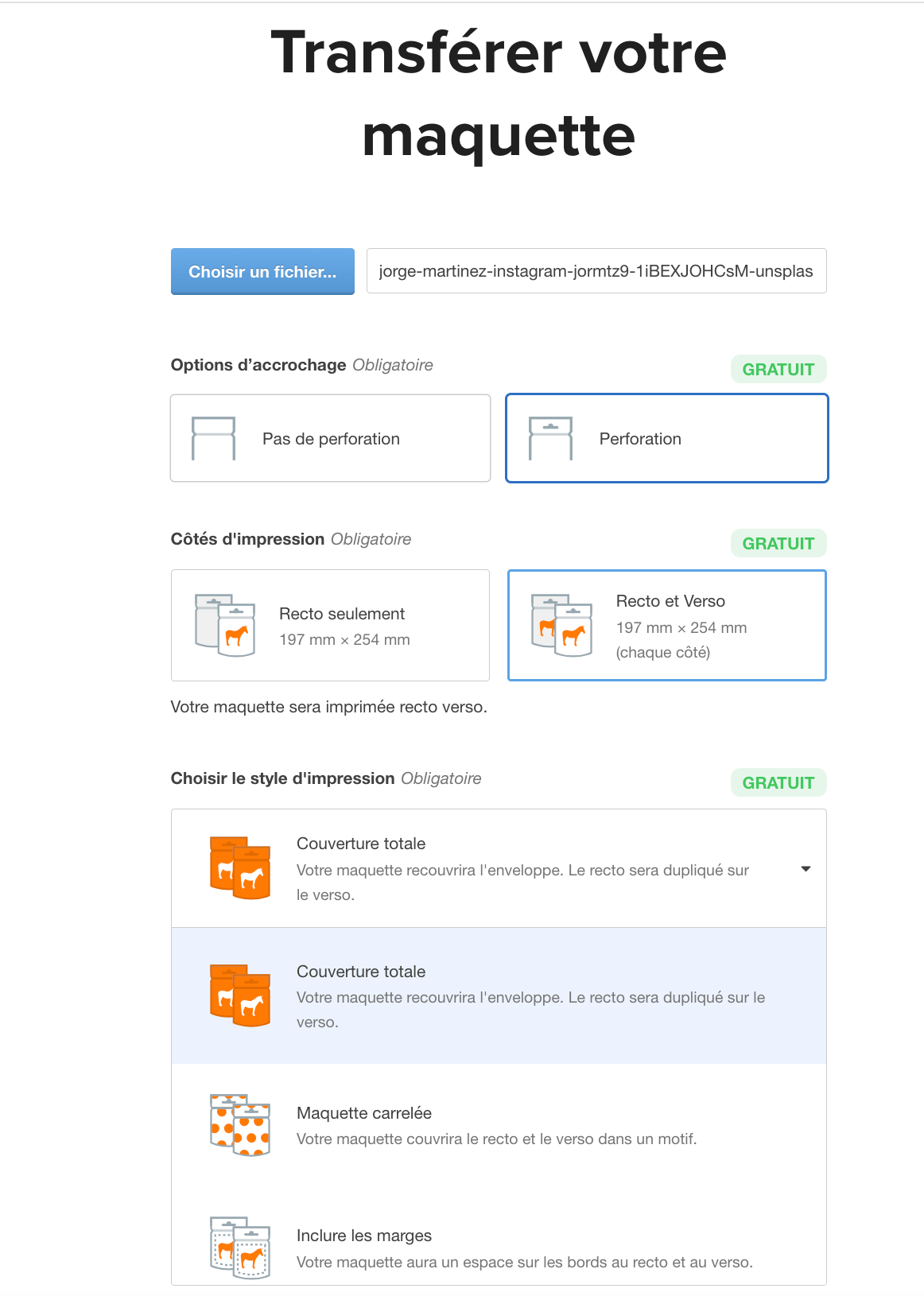 uploader les photos pour les sachets doypack personnalisés à double face