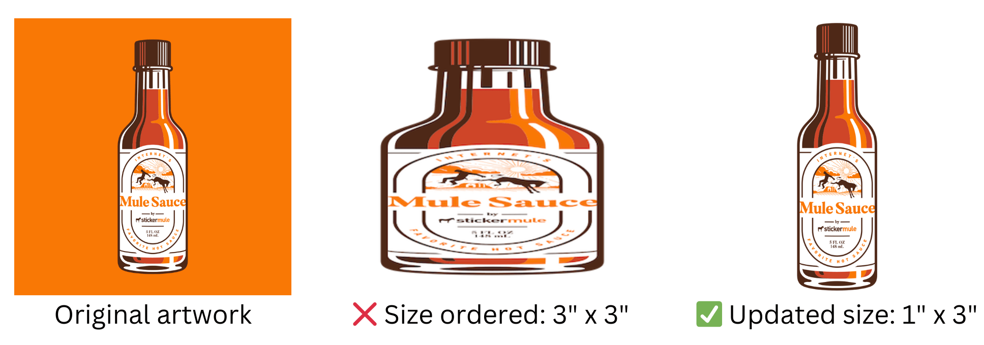 example of how artwork of mule sauce can become skewed when proofed at a disproportionate size
