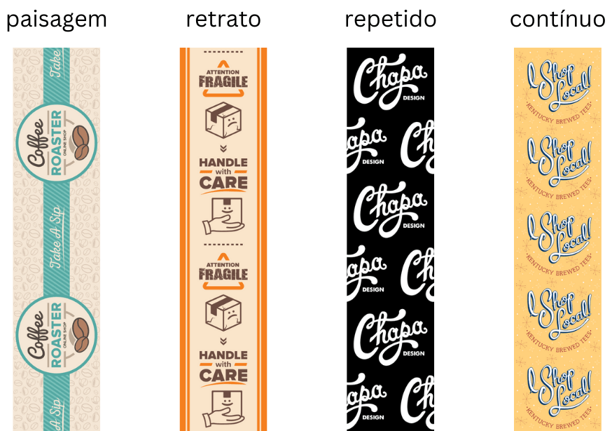 exemplos de diferentes layouts de fita adesiva