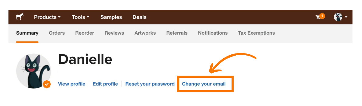 screenshot showing where you can change the email address on your account