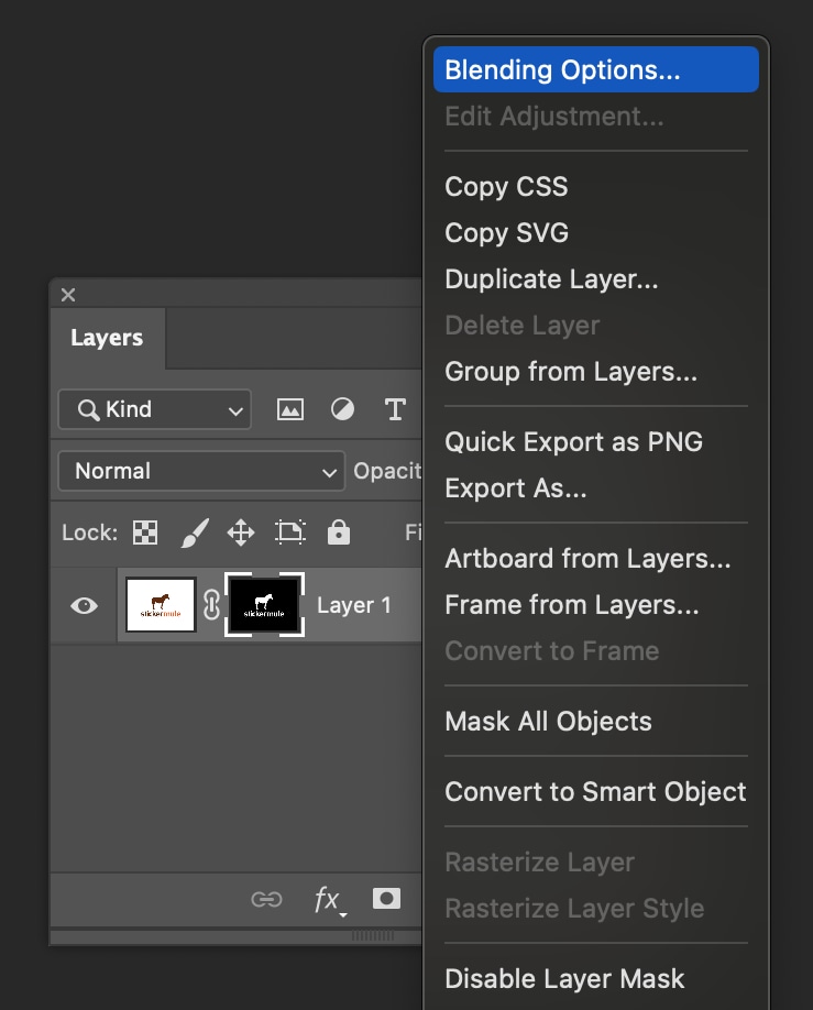 screenshot of where to find blending options in photoshop