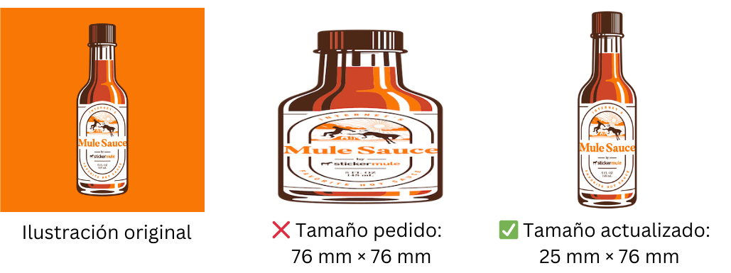 ejemplo de cómo la ilustración de mule sauce puede distorsionarse cuando se prueba a un tamaño desproporcionado