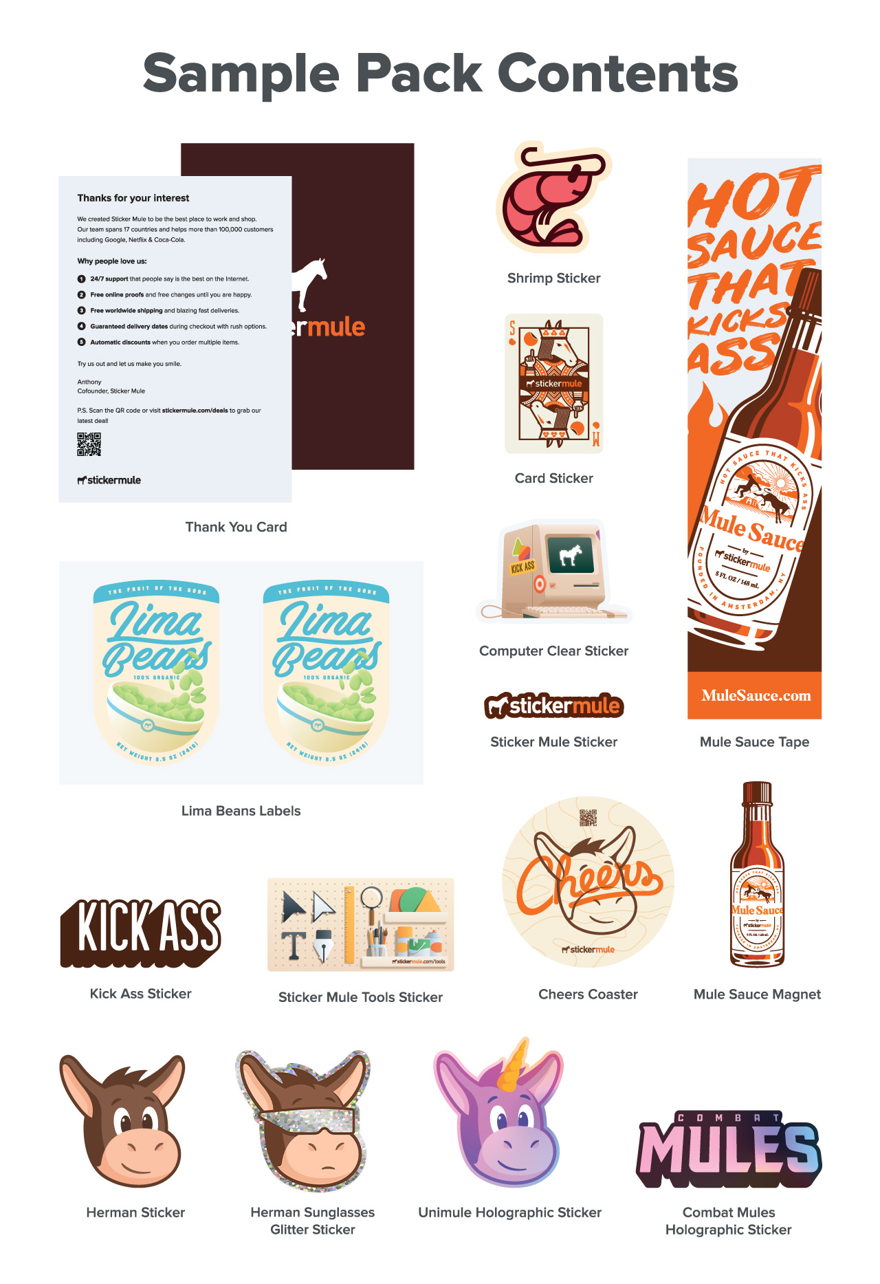 a collection of print samples offered by sticker mule