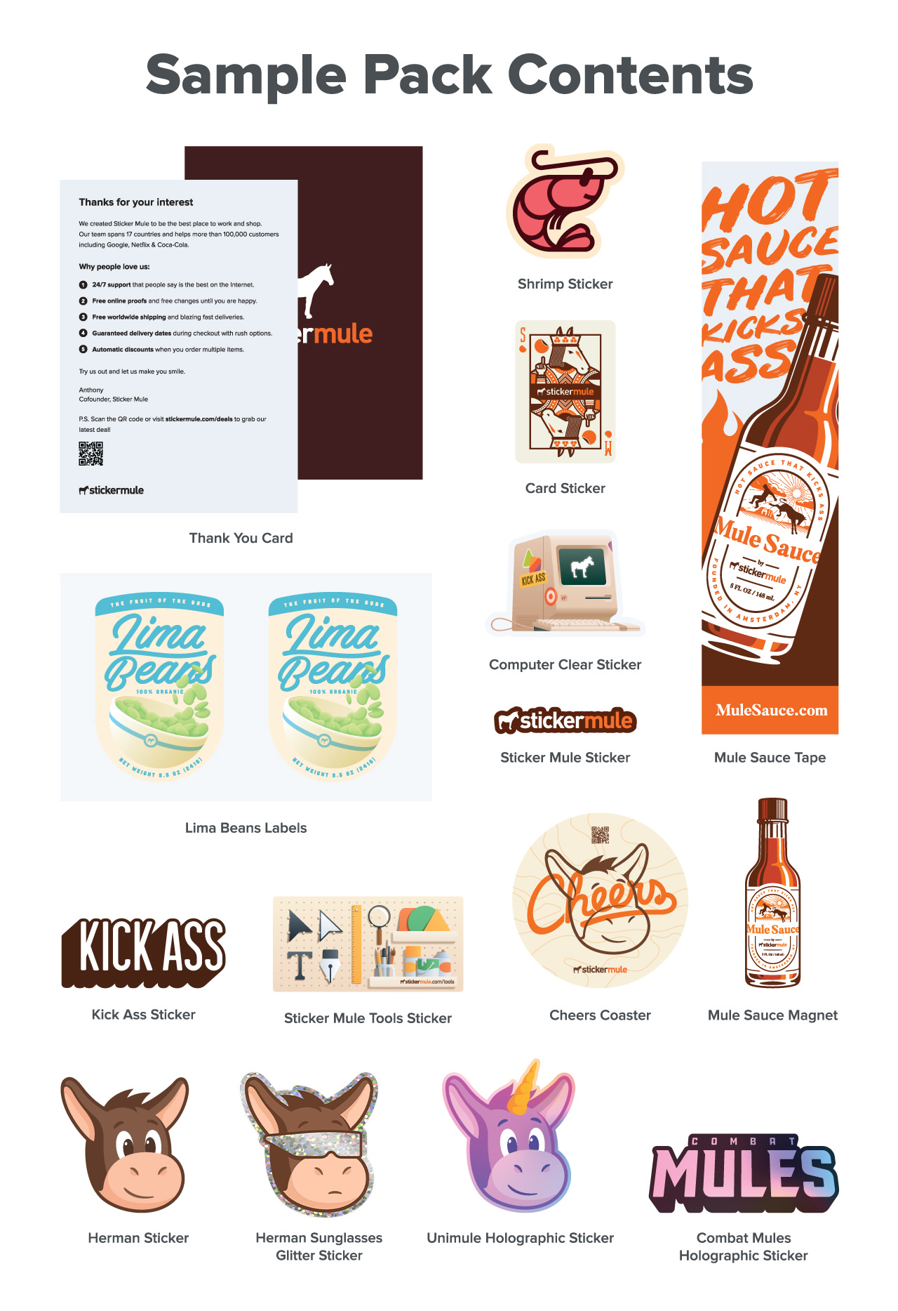 une collection d'échantillons d'impression offerts par sticker mule