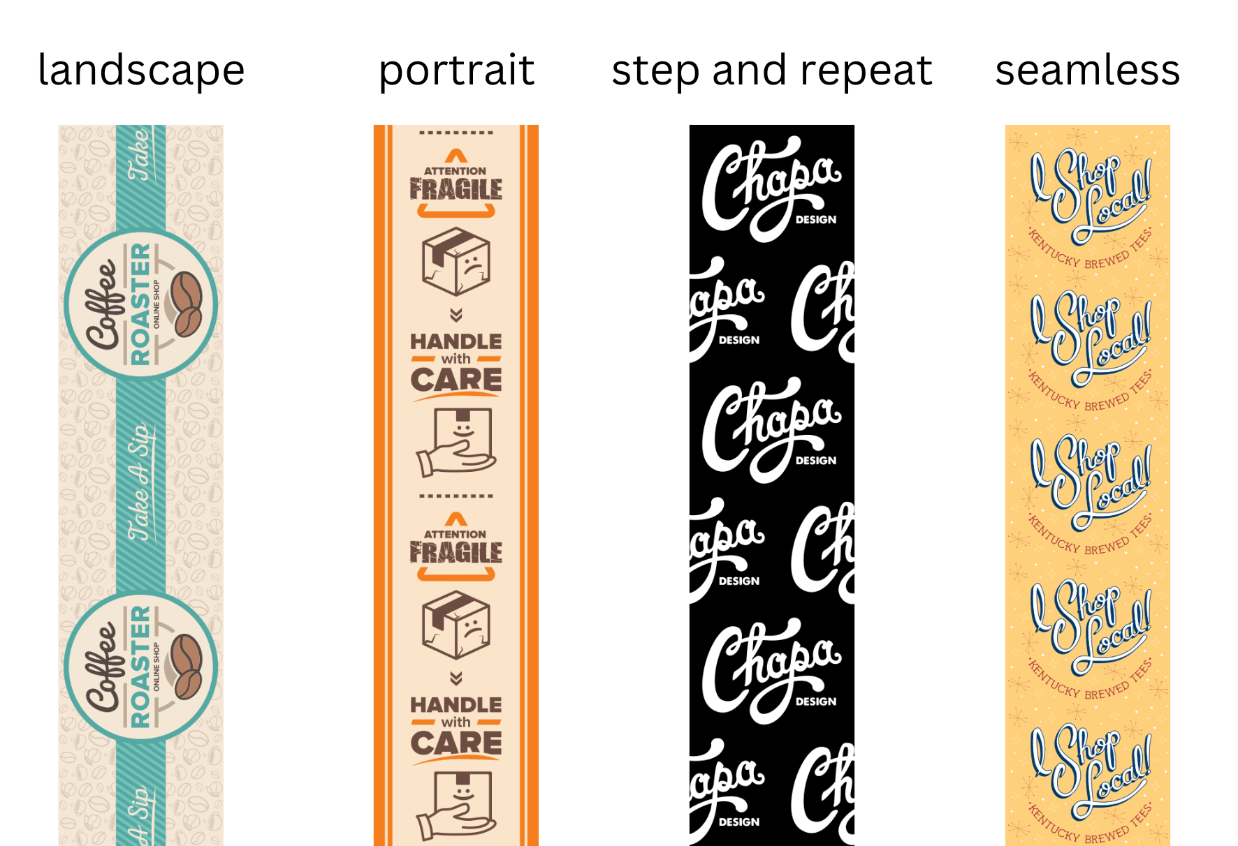 esempi di diversi layout per nastro da pacchi